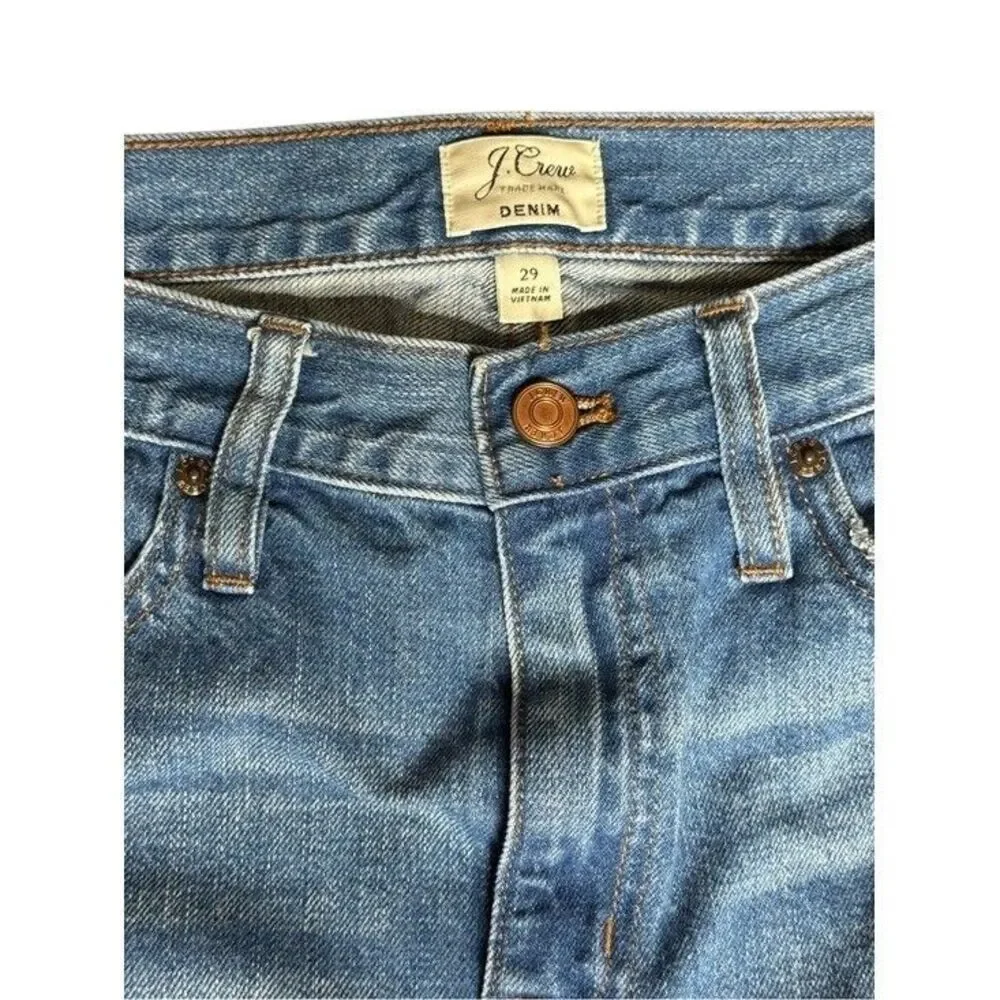 J.Crew Denim Mini Skirt Medium Wash Raw Hem 100% Cotton Size 29